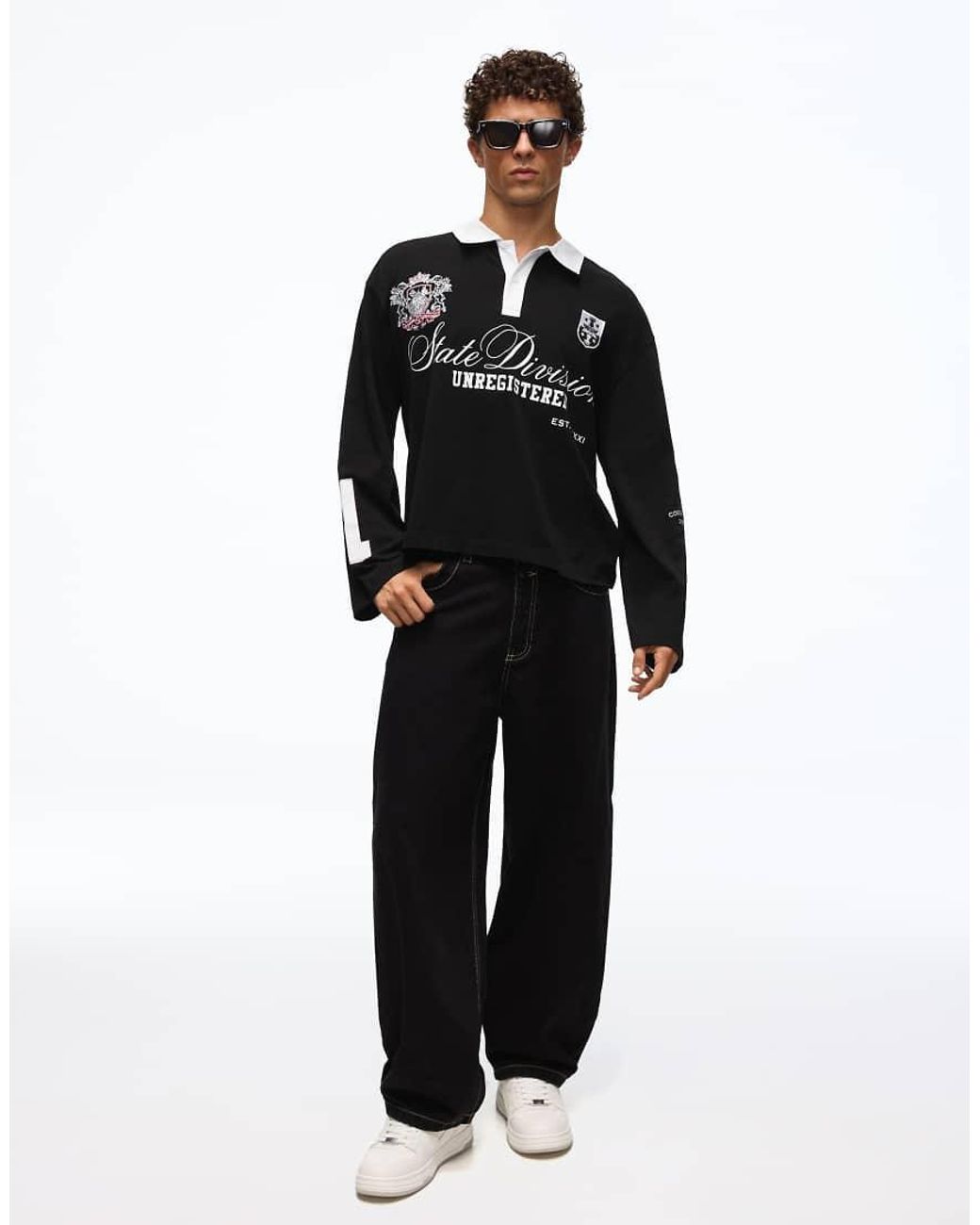 Bershka Black Long Sleeve Polo Shirts for men