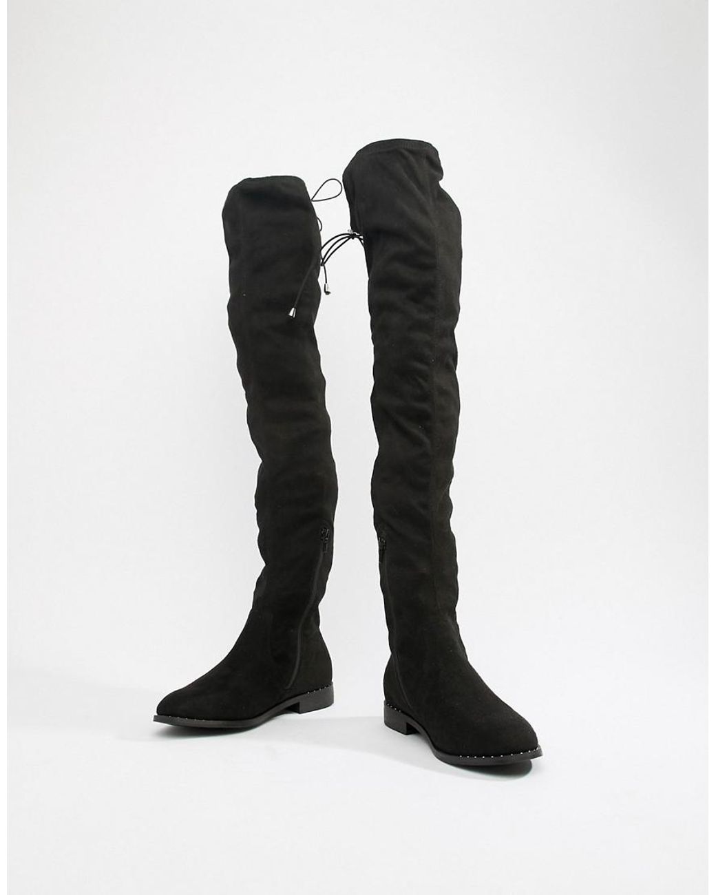 white thigh high boots flat