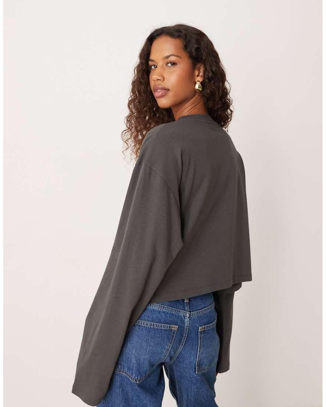 ASOS Blue Long Sleeve Boxy Cropped T-shirt