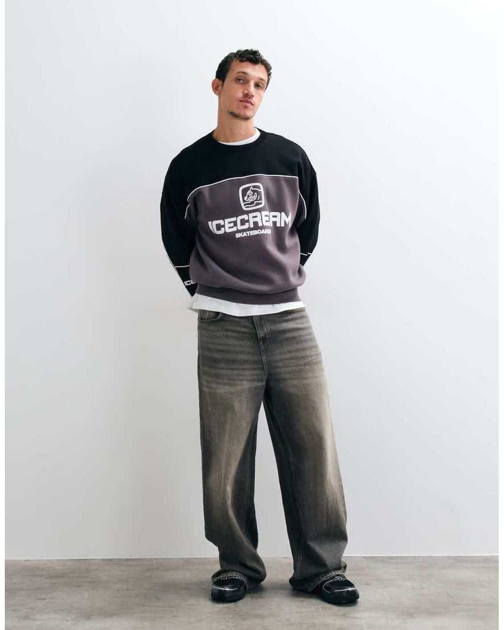ICECREAM Blue Panelled Logo Sports Sweatshirt for men