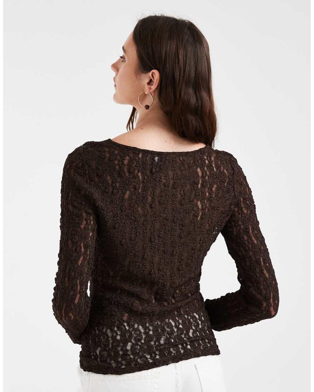 Vero Moda Brown Long Sleeve Lace Reversible Top