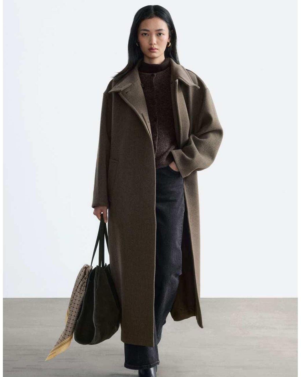 & Other Stories Black Wool Rich Maxi Coat With Funnel Neck
