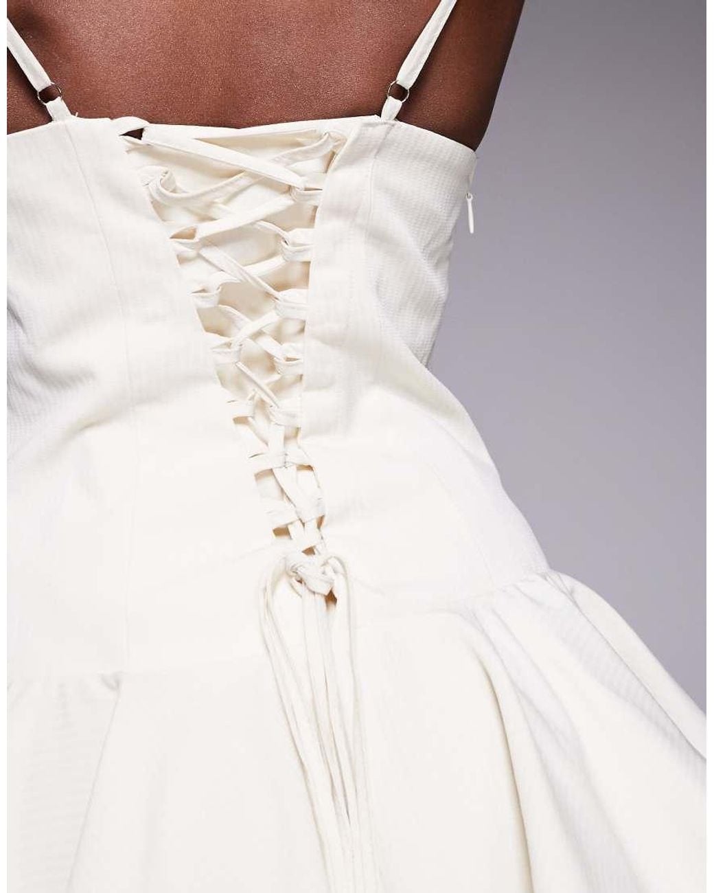 Murci White Plunge Hook & Eye Ruffle Hem Mini Dress