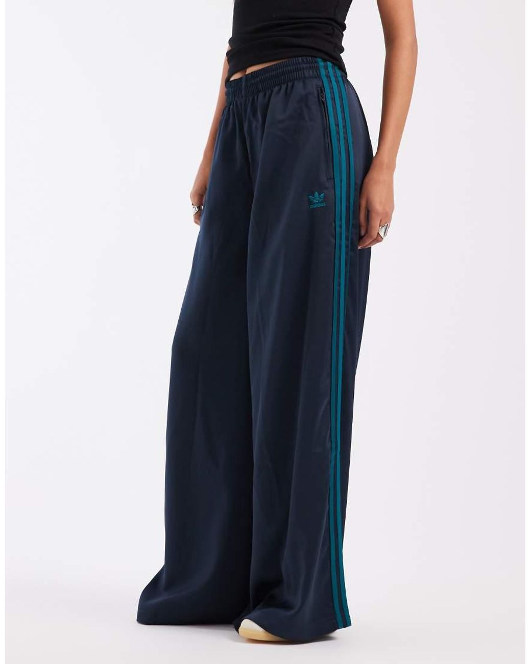 Adidas Originals Blue Satin Wide Leg Track Pants