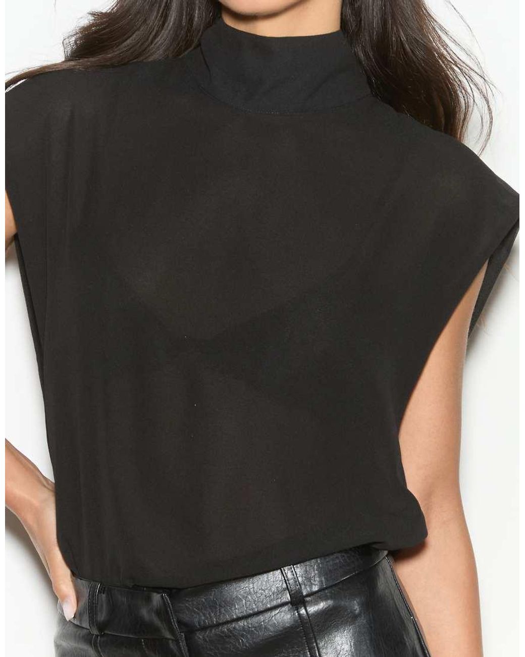 Noughts & Kisses Black Chiffon High Neck Cap Sleeve Top