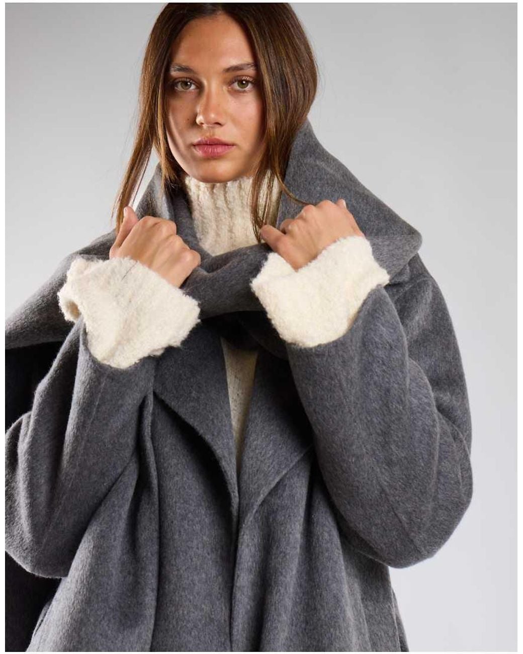 Glamorous Gray Belted Wool Wrap Coat