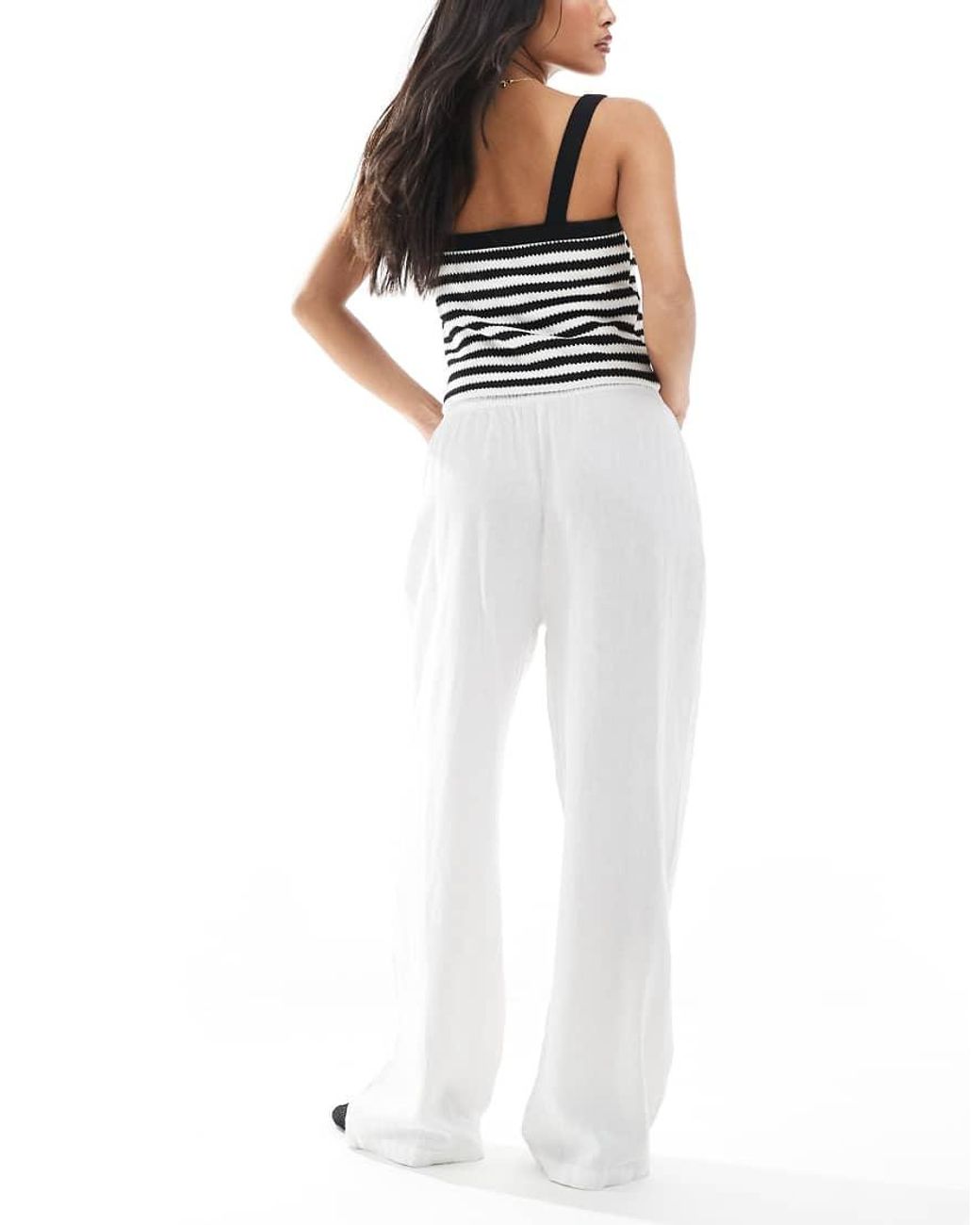 Vero Moda White Linen Touch Wide Leg Trousers