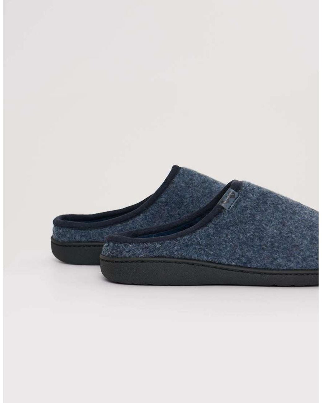 Threadbare Blue Textured Faux Fur Lined Mule Slippers for men