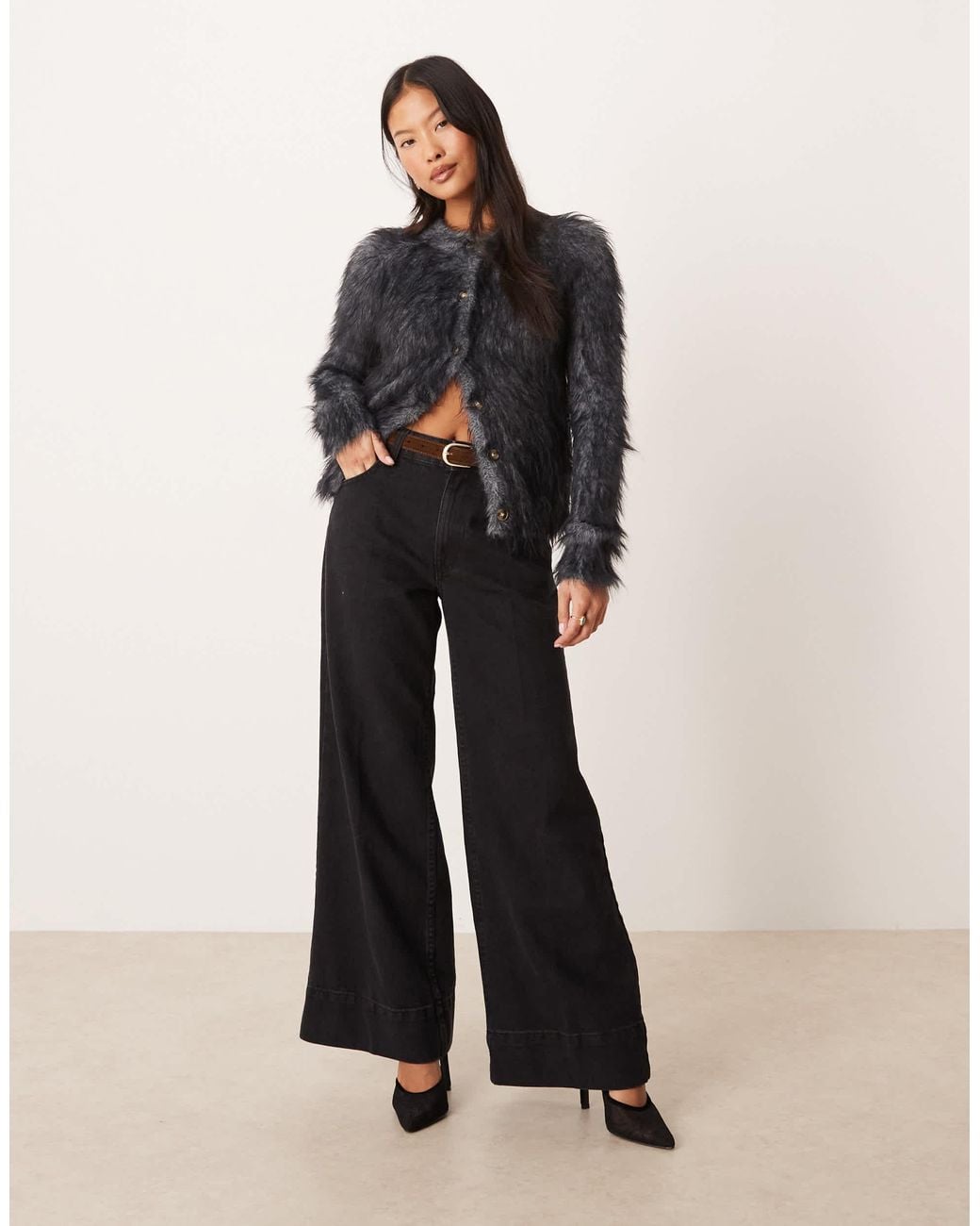 ASOS Asos Design Petite Wide Leg Jeans With Crease Front And Belt in ...