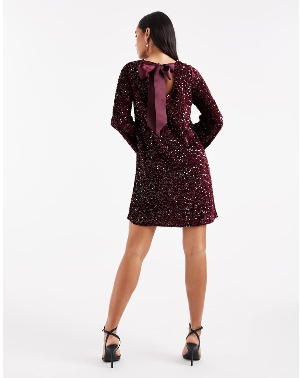 Pieces Red Sequin Mini Dress With Ribbon Bow Back