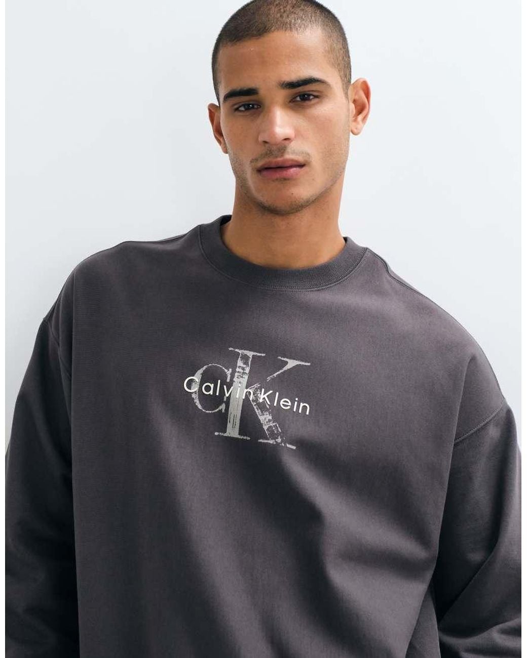 Calvin Klein Gray Monologo Terry Sweatshirt for men