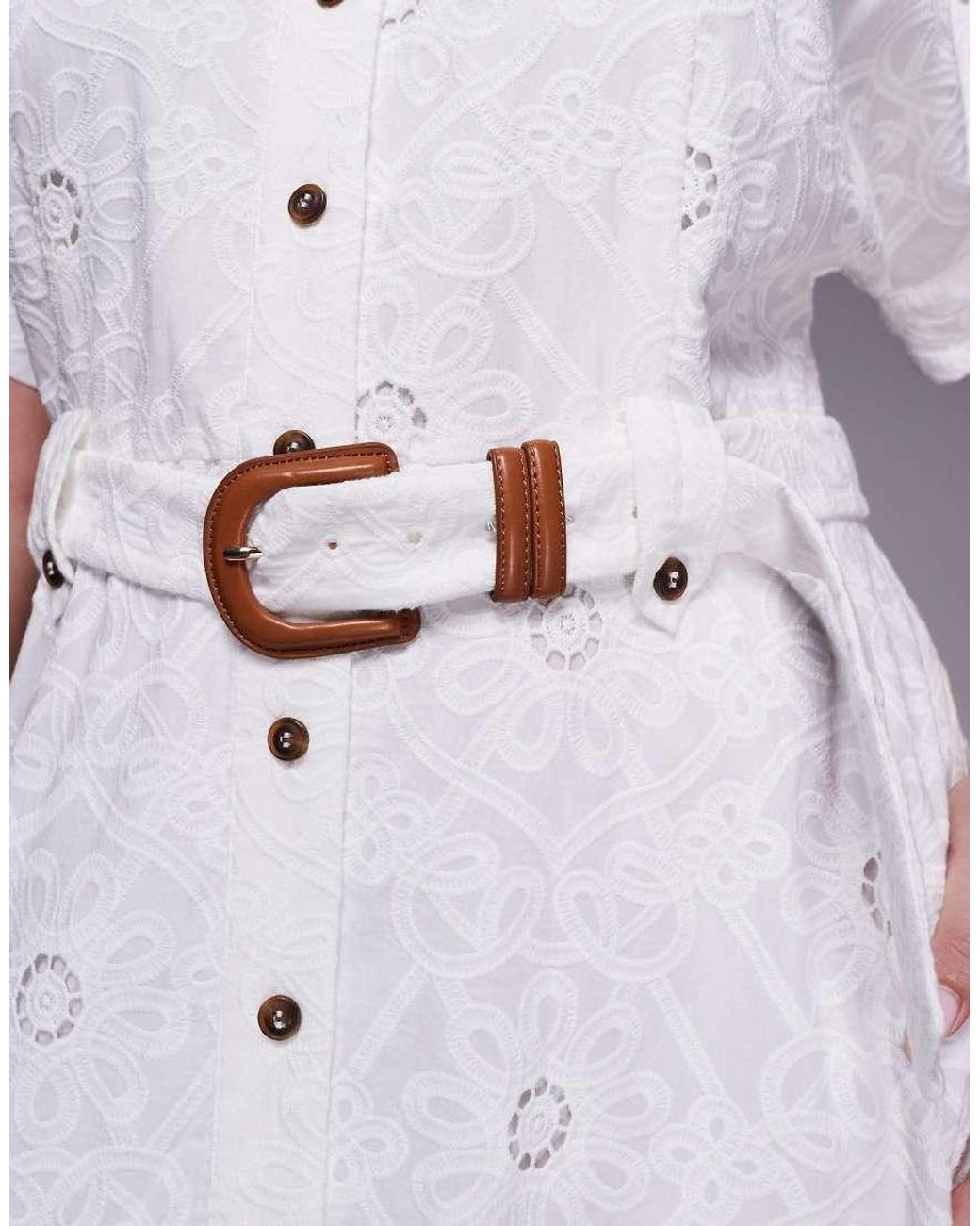 Forever New White Short Sleeve Broderie Shirt Midi Dress