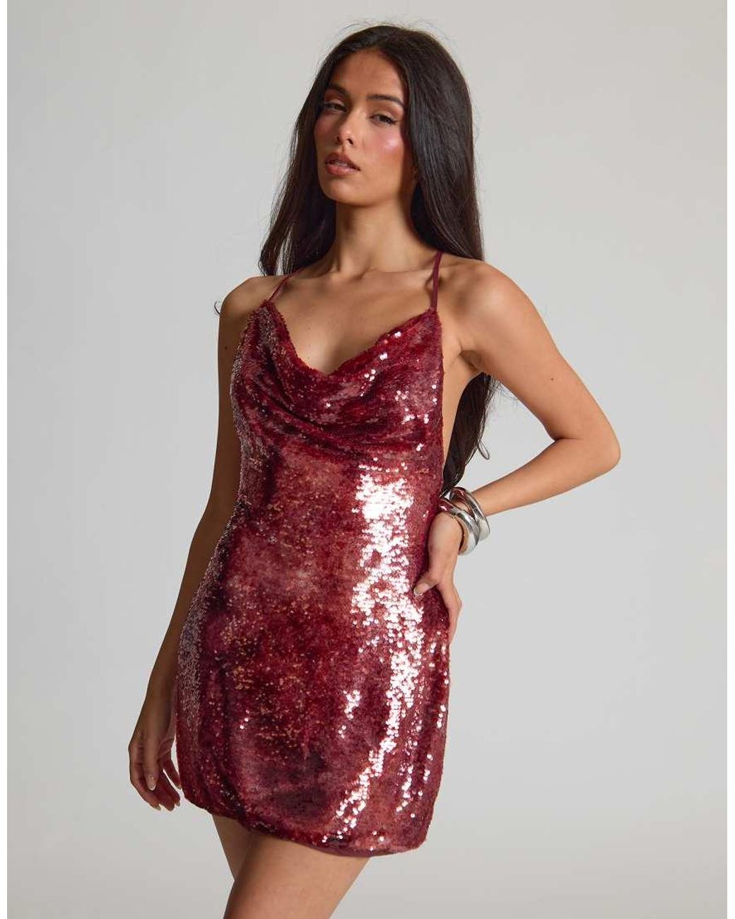 Missy Empire Textured Sequin Cowl Fitted Mini Dress