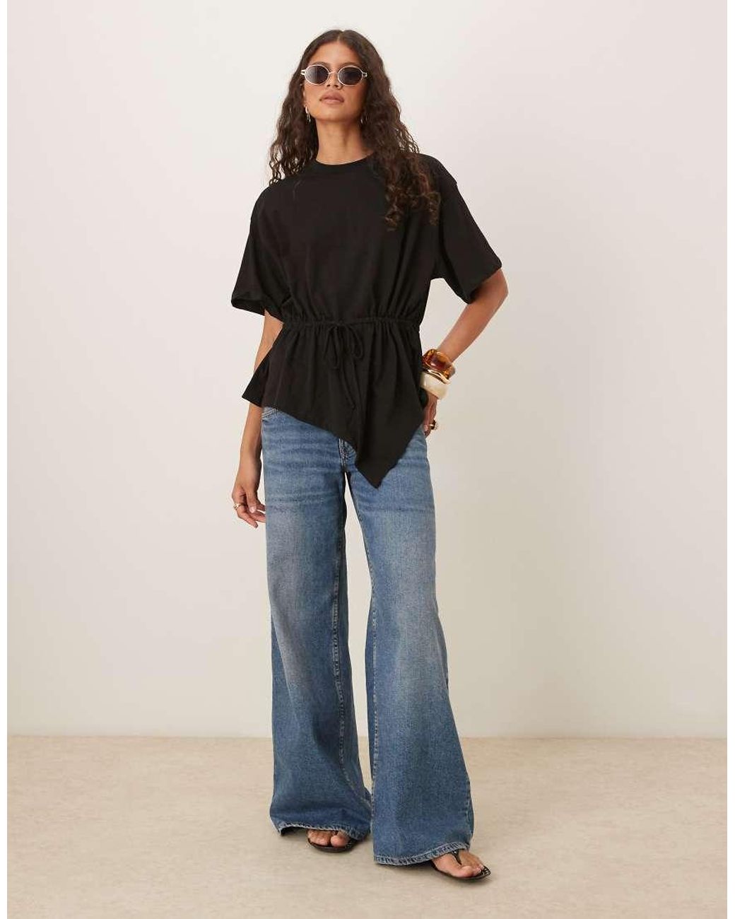 ASOS Black Tie Waist Drape T-Shirt