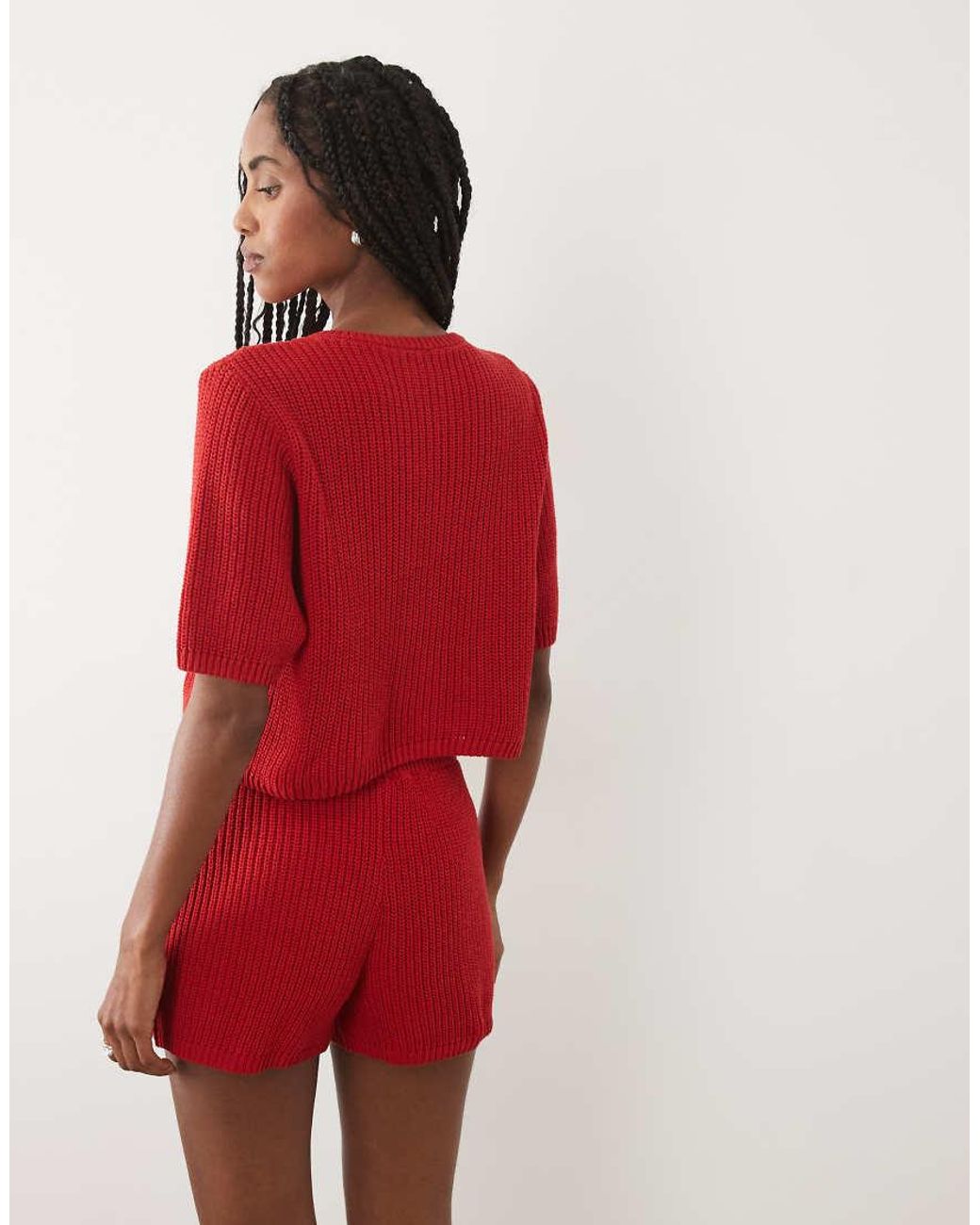 ASOS Red Knitted Cotton Blend Cardigan Co-ord