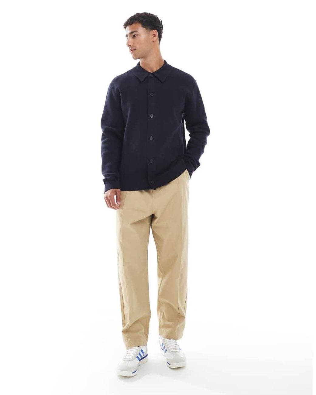 Jack & Jones Blue Premium Knitted Cardigan With Collar for men