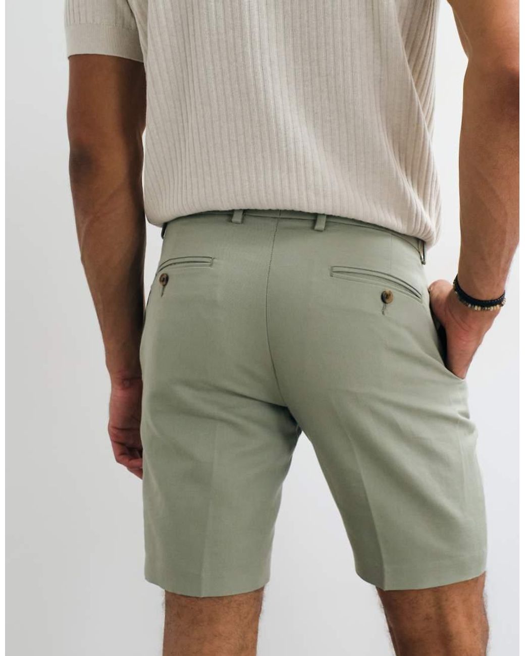 ASOS Natural Tailored Linen Rich Slim Shorts for men