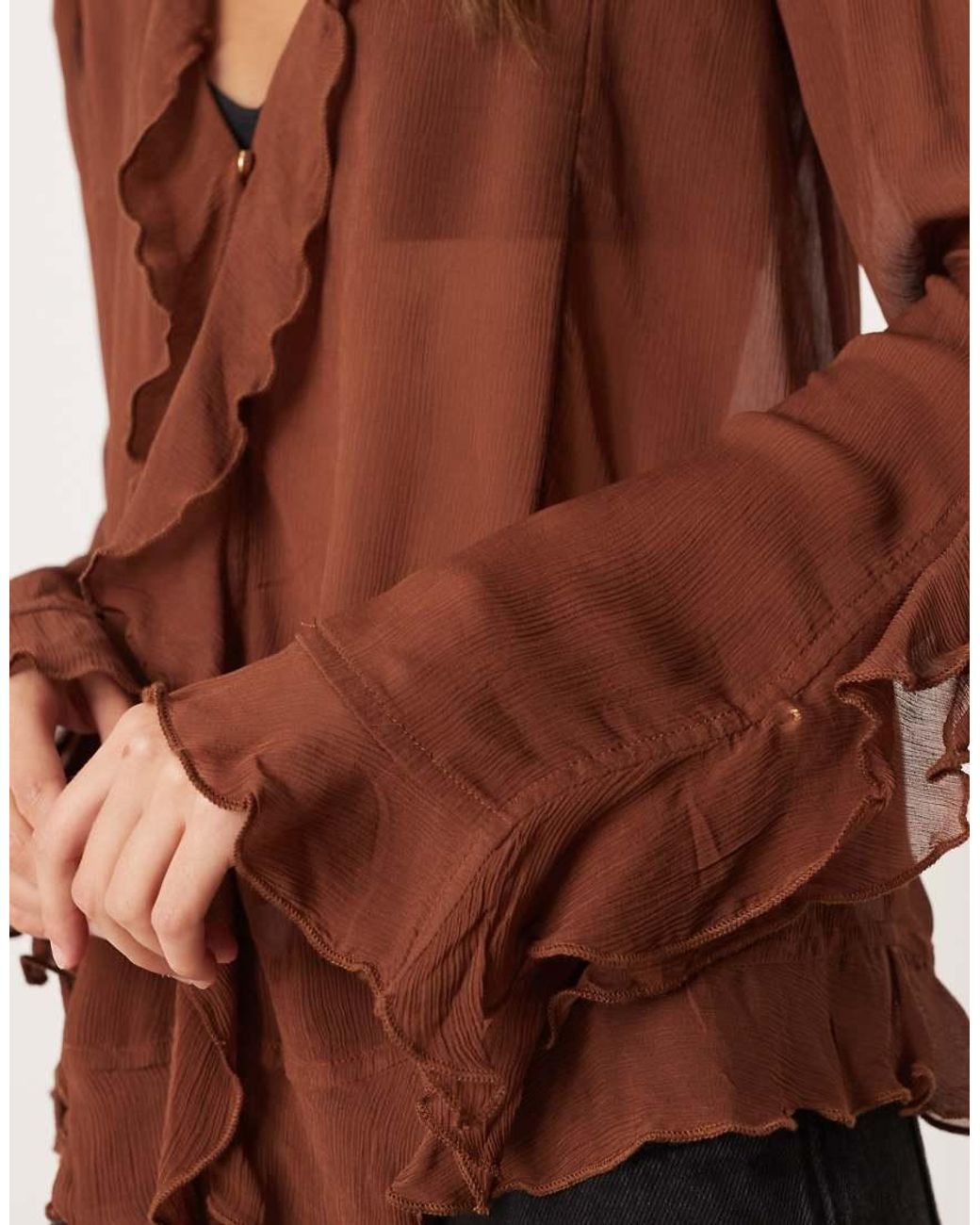 Free People Brown Bali Tulula Chiffon Ruffle Boho Blouse