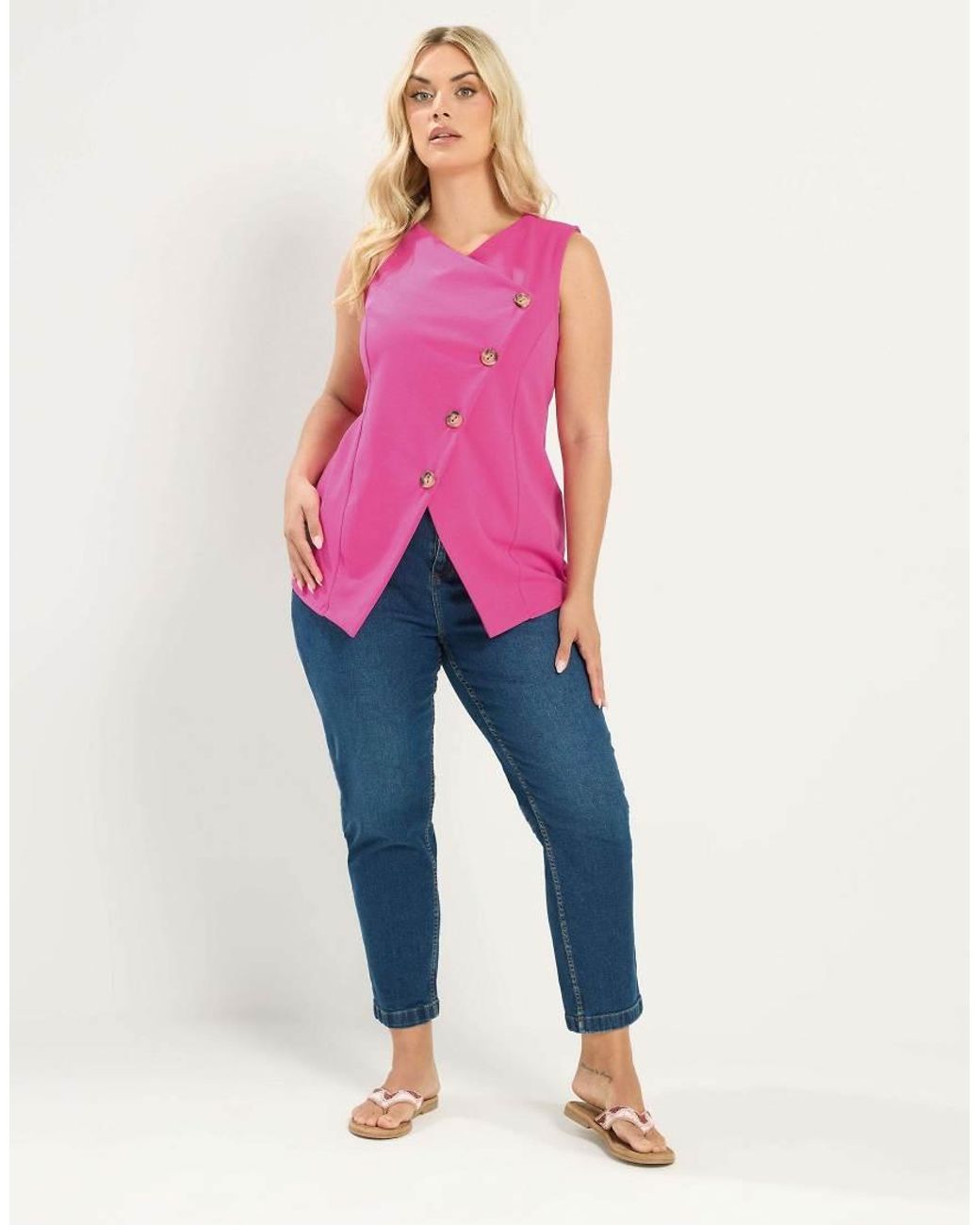Yours Clothing Pink Asymmetric Button Waistcoat