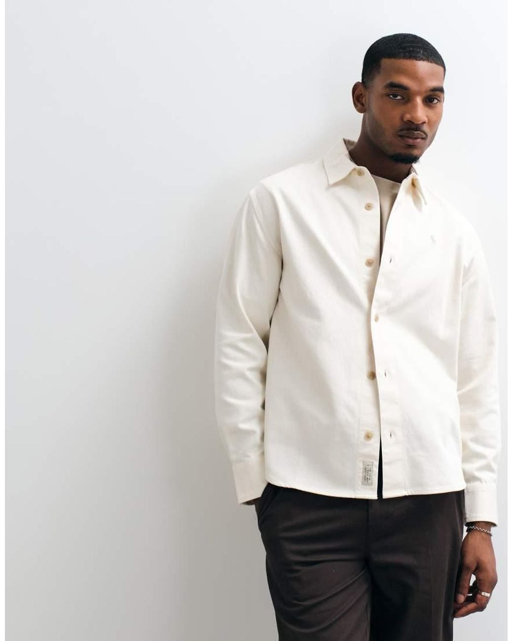 Abercrombie & Fitch White Icon Logo Oversized Twill Shirt for men