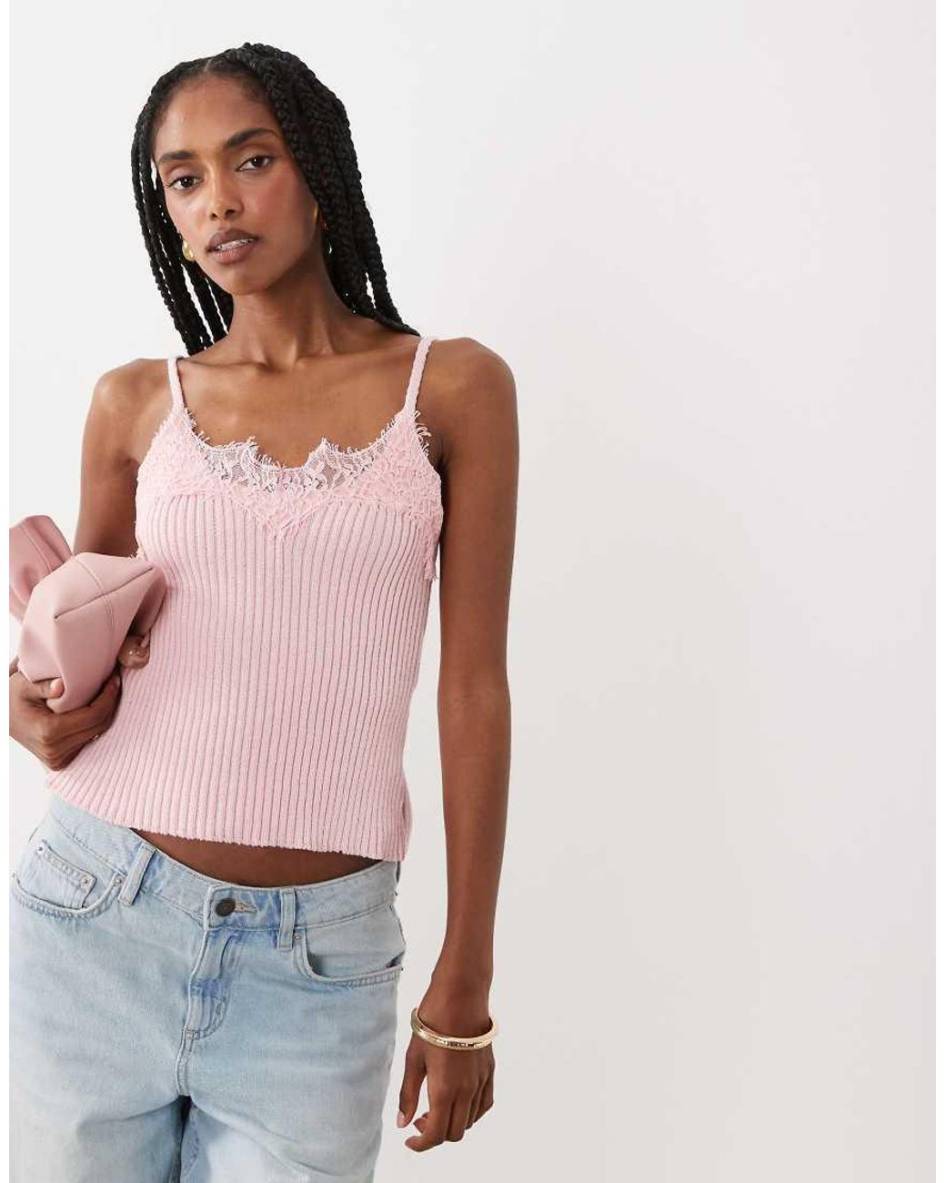 ASOS White Knited Cami With Lace Trim