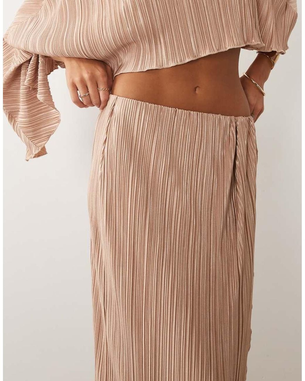 ASOS Natural Plisse Co-Ord Sarong Style Wrap Midi Skirt