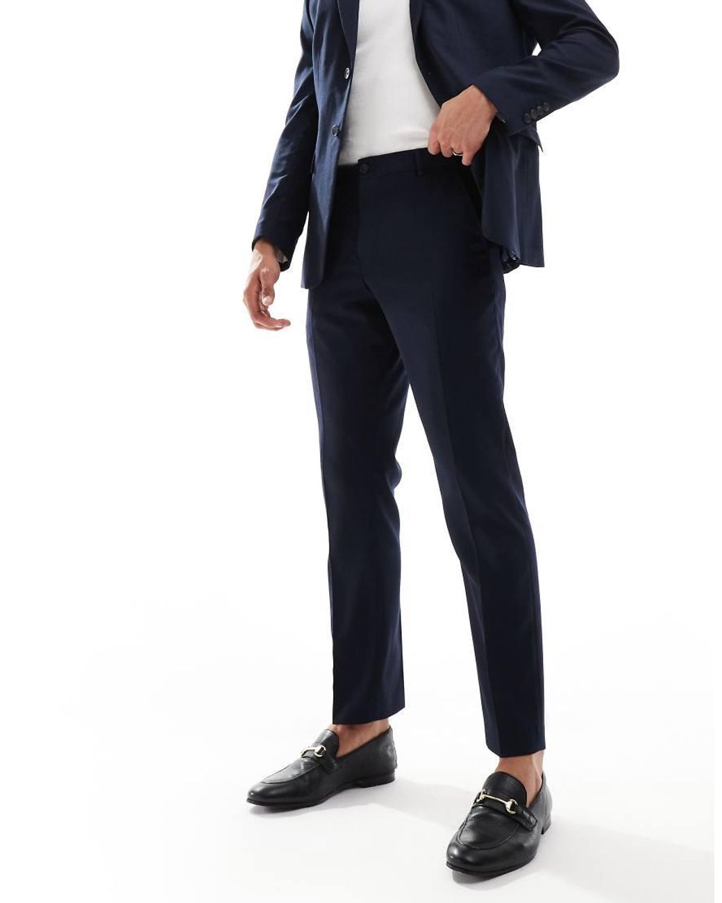 SELECTED Blue Wool Blend Slim Fit Trousers for men