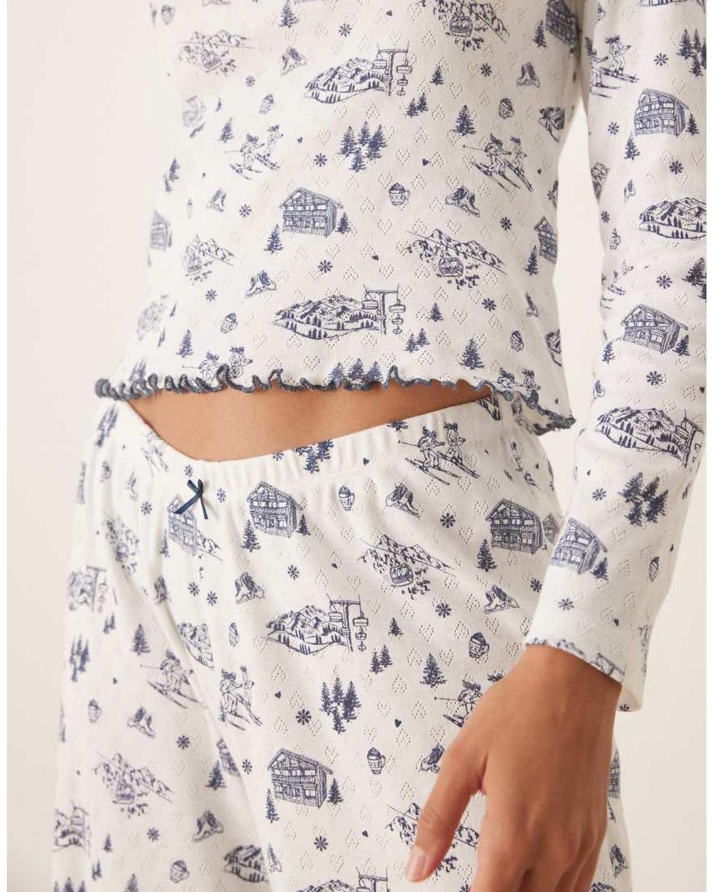 ASOS Natural Pointelle Pyjama Trouser And Long Sleeve Tee Set