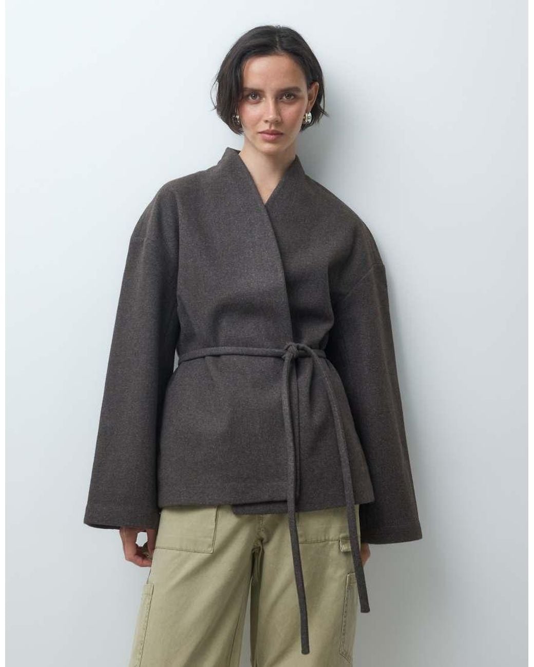 Aware Gray Wrap Front Tie Detail Short Jacket
