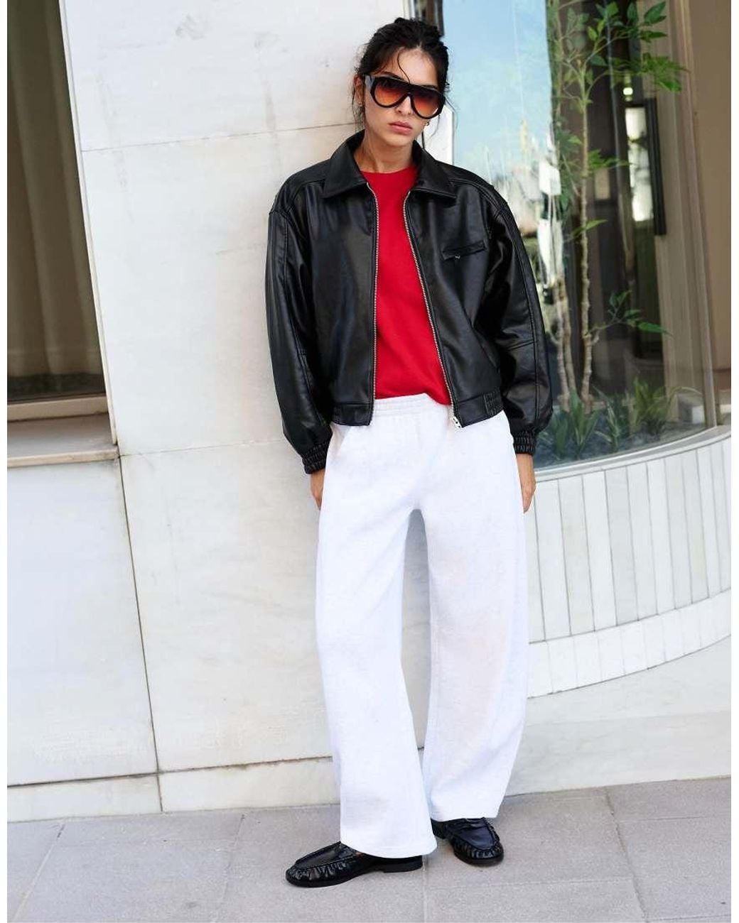 Pull&Bear Black Leather Effect Dad Jacket