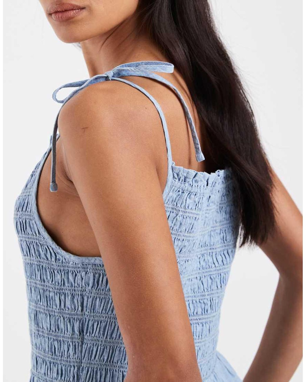 Levi's Blue Shirred Midi Sundress