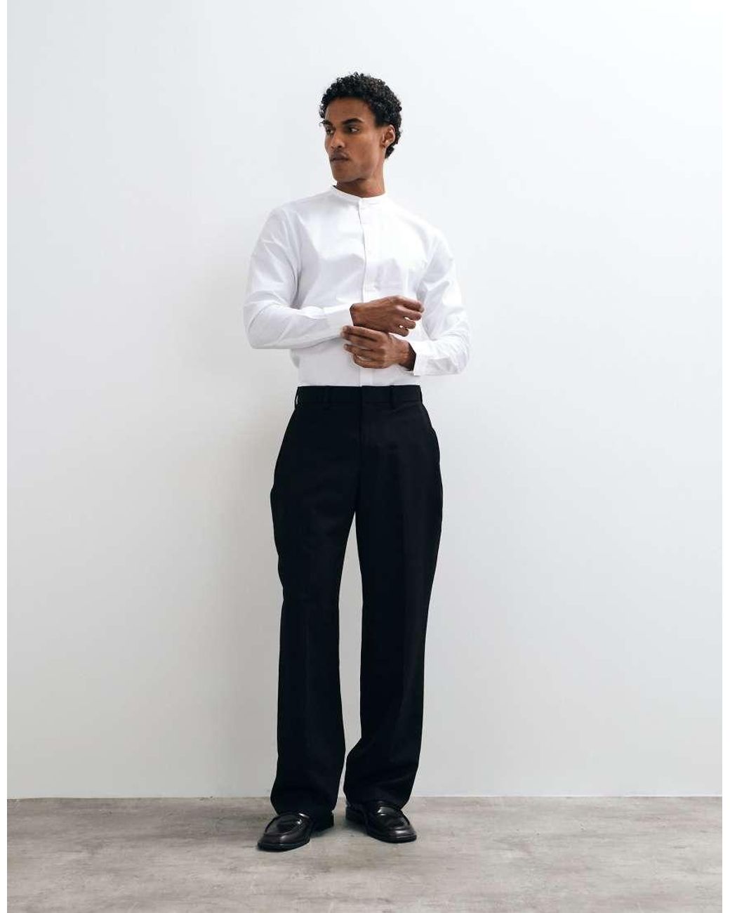 ASOS White Regular Fit Mandarin Collar Shirt for men