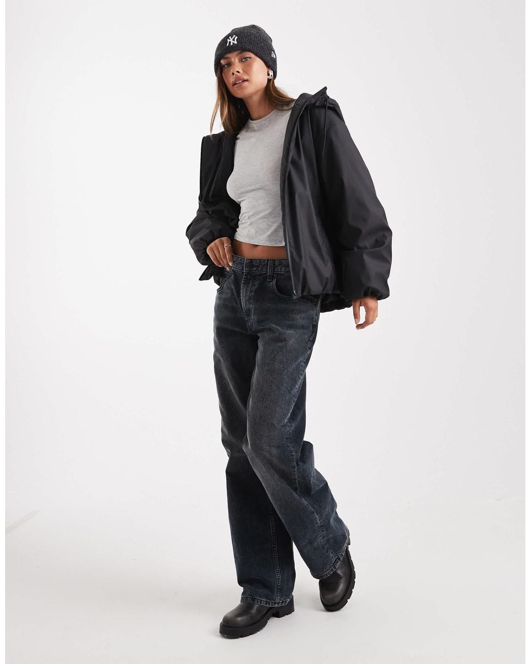ASOS Black Rubberized Hooded Rainwear Bomber Jacket