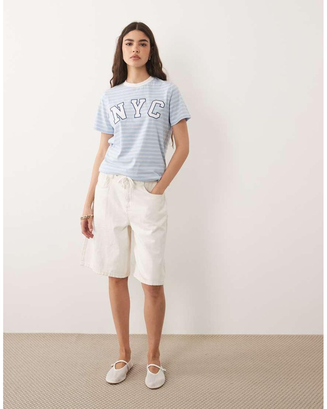 New Look White Striped Nyc Tee