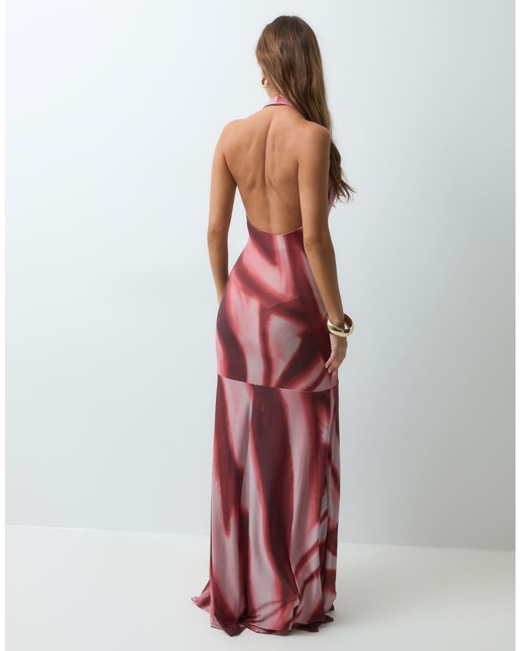 ASOS Multicolor Halterneck Maxi Dress With Twisted Waist Detail