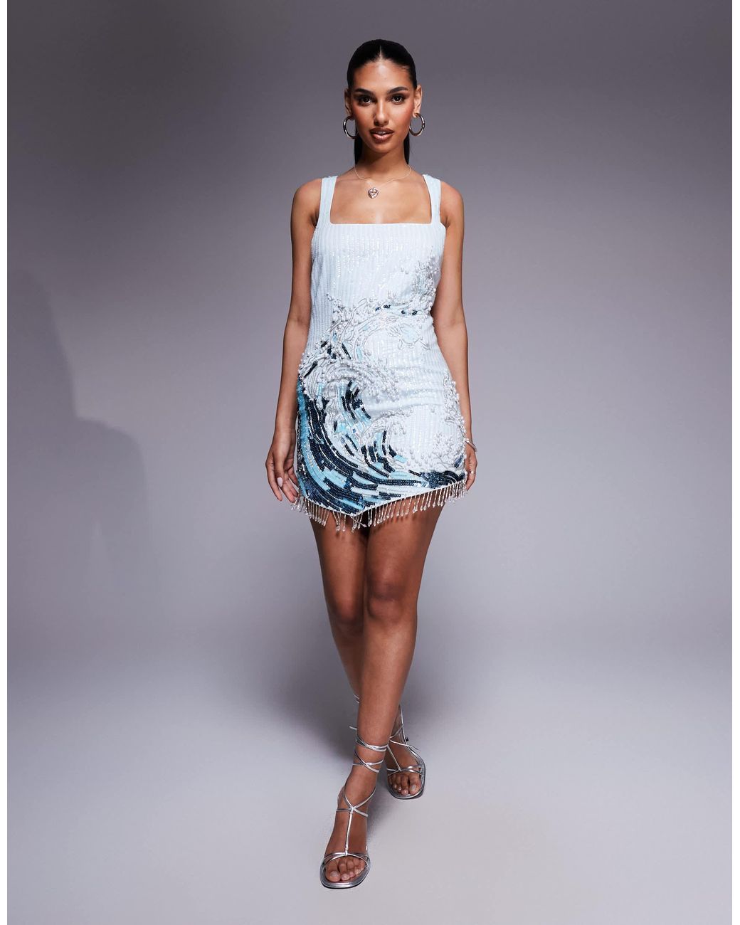 square neckline bead embellished ruched mini dress Black Pearl Droplet Hand Embellished Strappy Square Neck Mini Dress