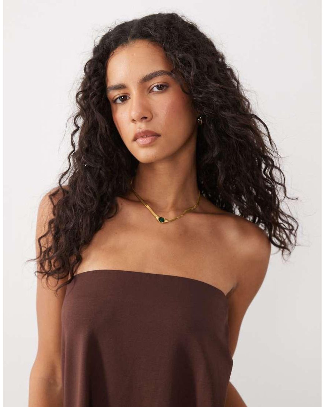 ASOS Bandeau Top With Asymmetric Top Brown - Part Of A Set