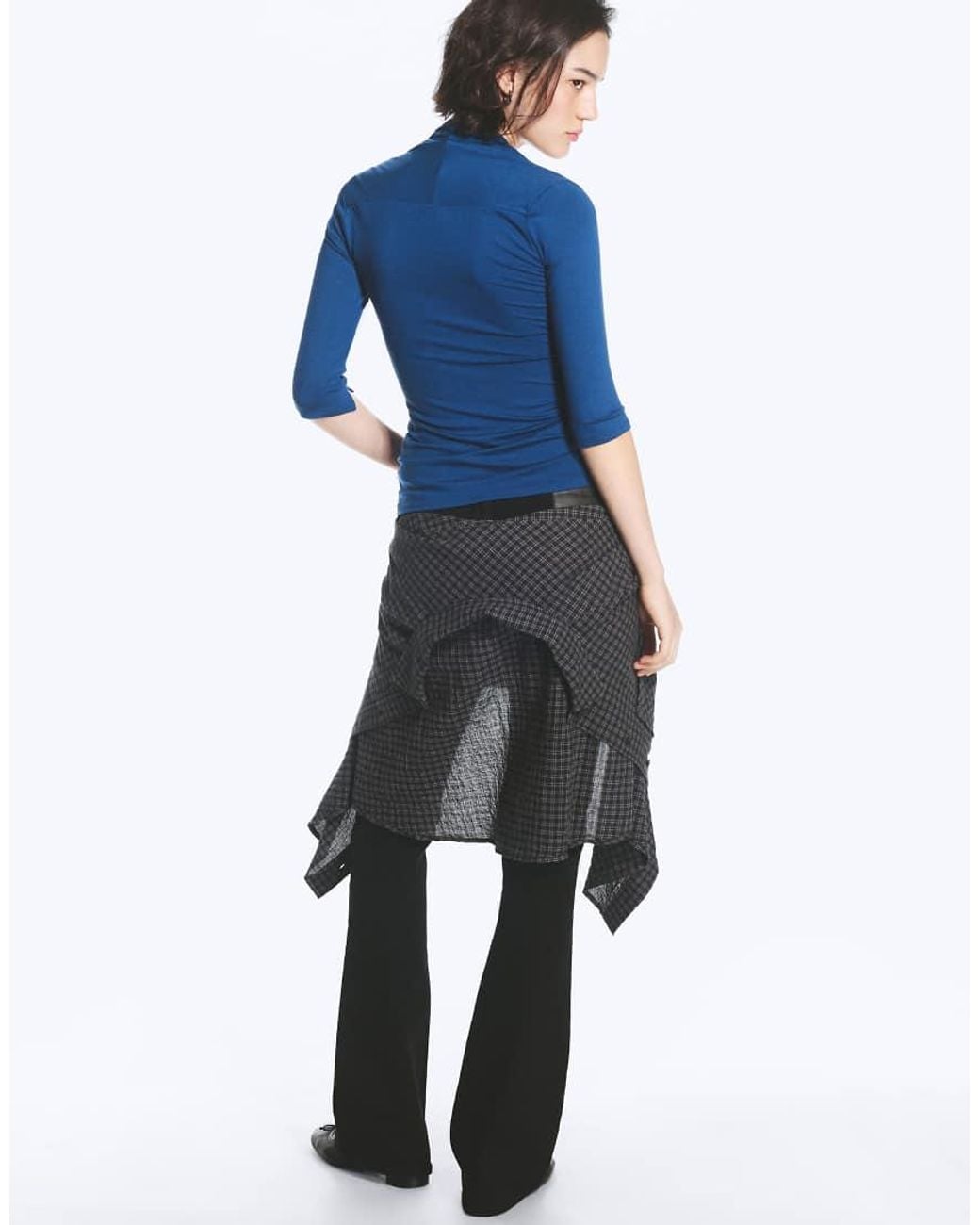 Weekday Blue Square Neck 3/4 Length Sleeve Top