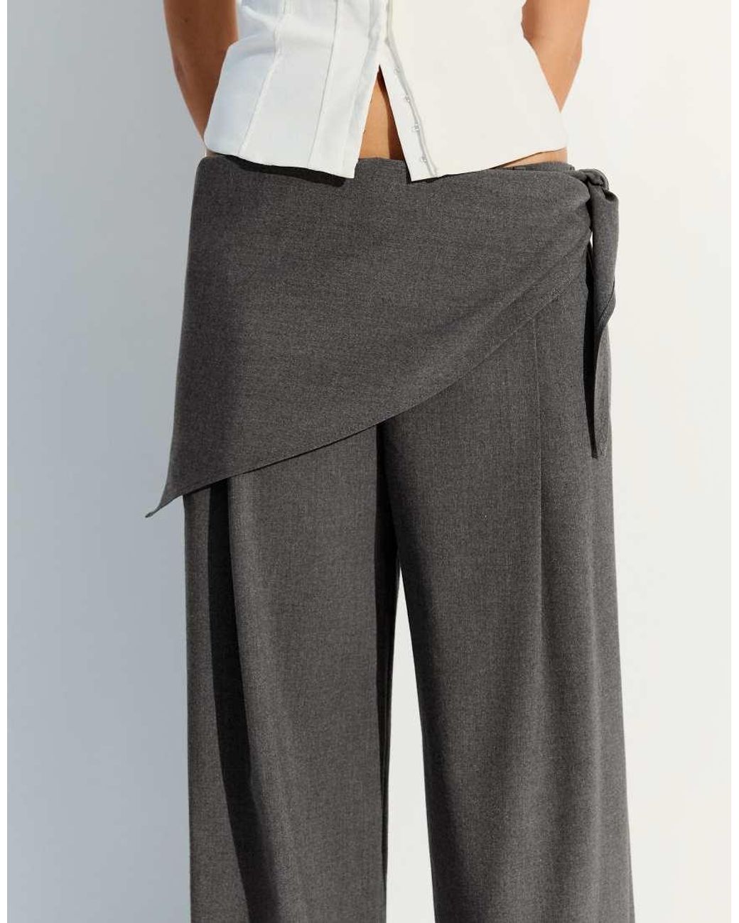 Bershka Gray Tailored Fit Scarf Trousers