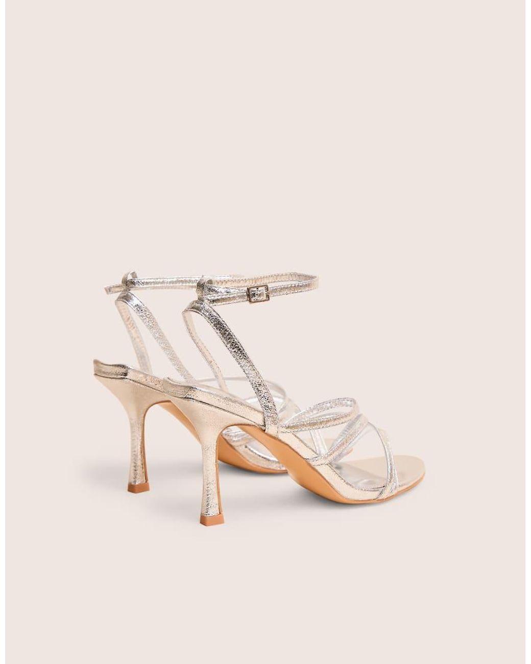 Public Desire Brown Free Spirit Silver Strappy Round Toe Mid Heels