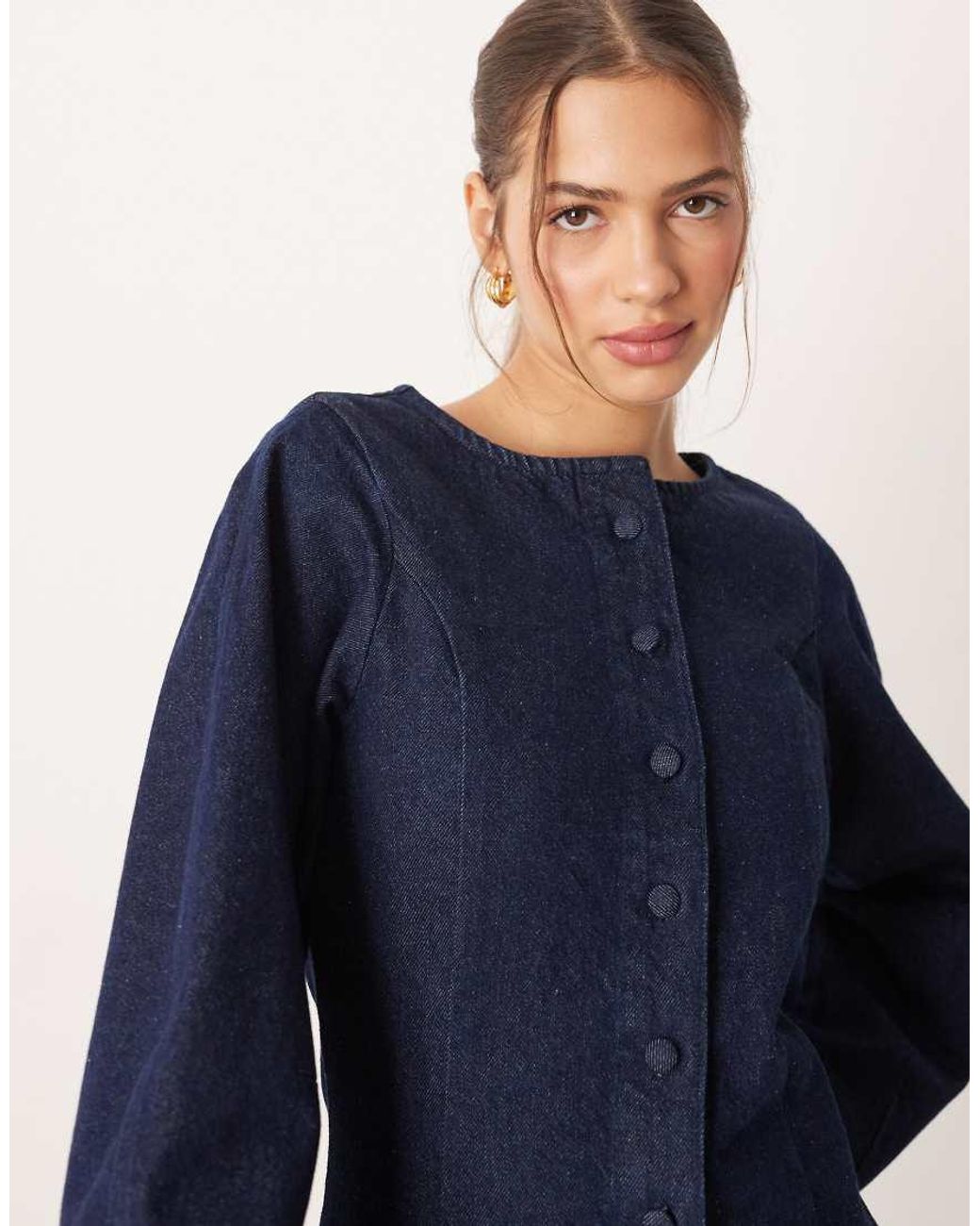 ASOS Blue Denim Waistcoat Mini Dress With Banana Sleeve