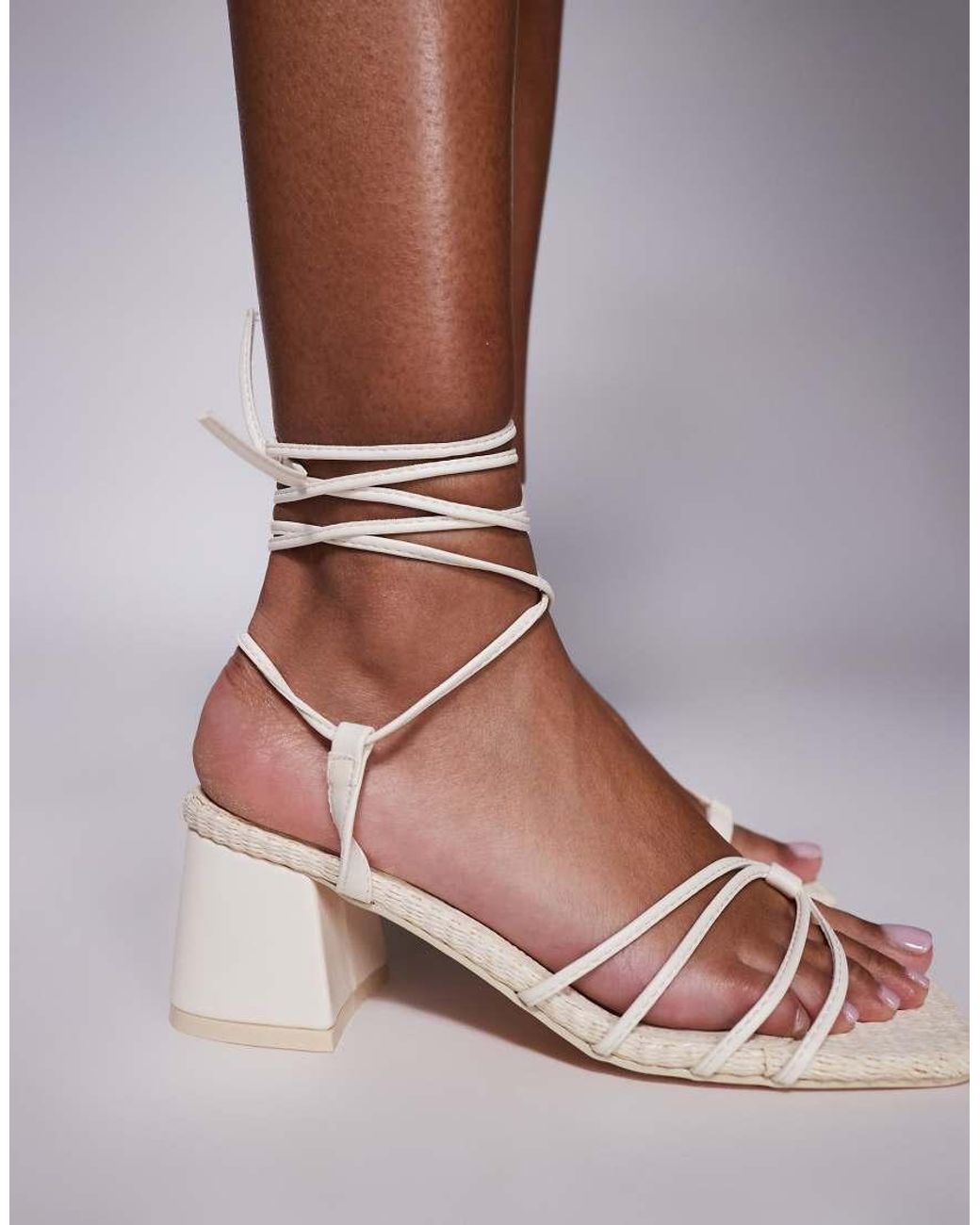 Public Desire Brown Saffira Mid Heeled Sandal With Ankle Ties