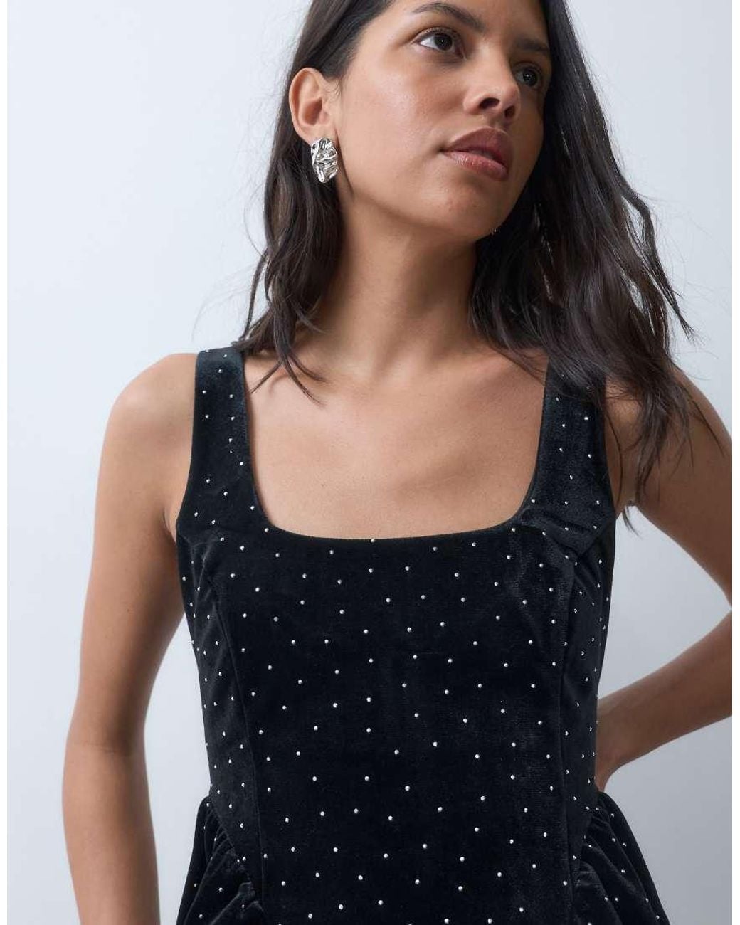New Look Blue Square Neck Velvet Hotfix Mini Dress