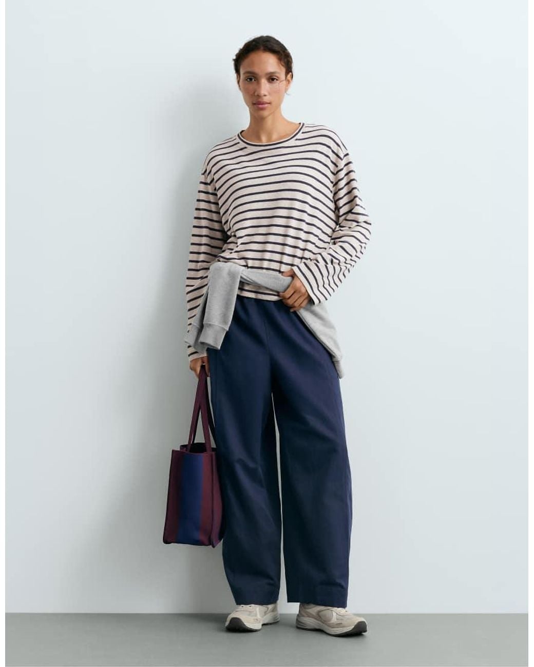 Oysho White Striped Cotton-Blend Long-Sleeved T-Shirt