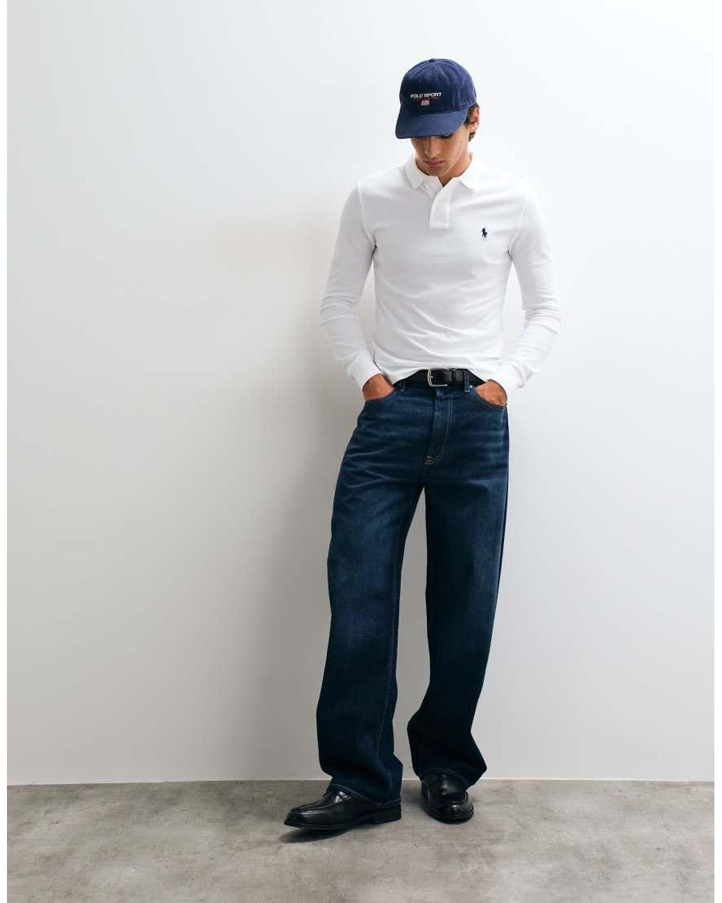 Polo Ralph Lauren White Icon Logo Slim Fit Long Sleeve Pique Polo for men