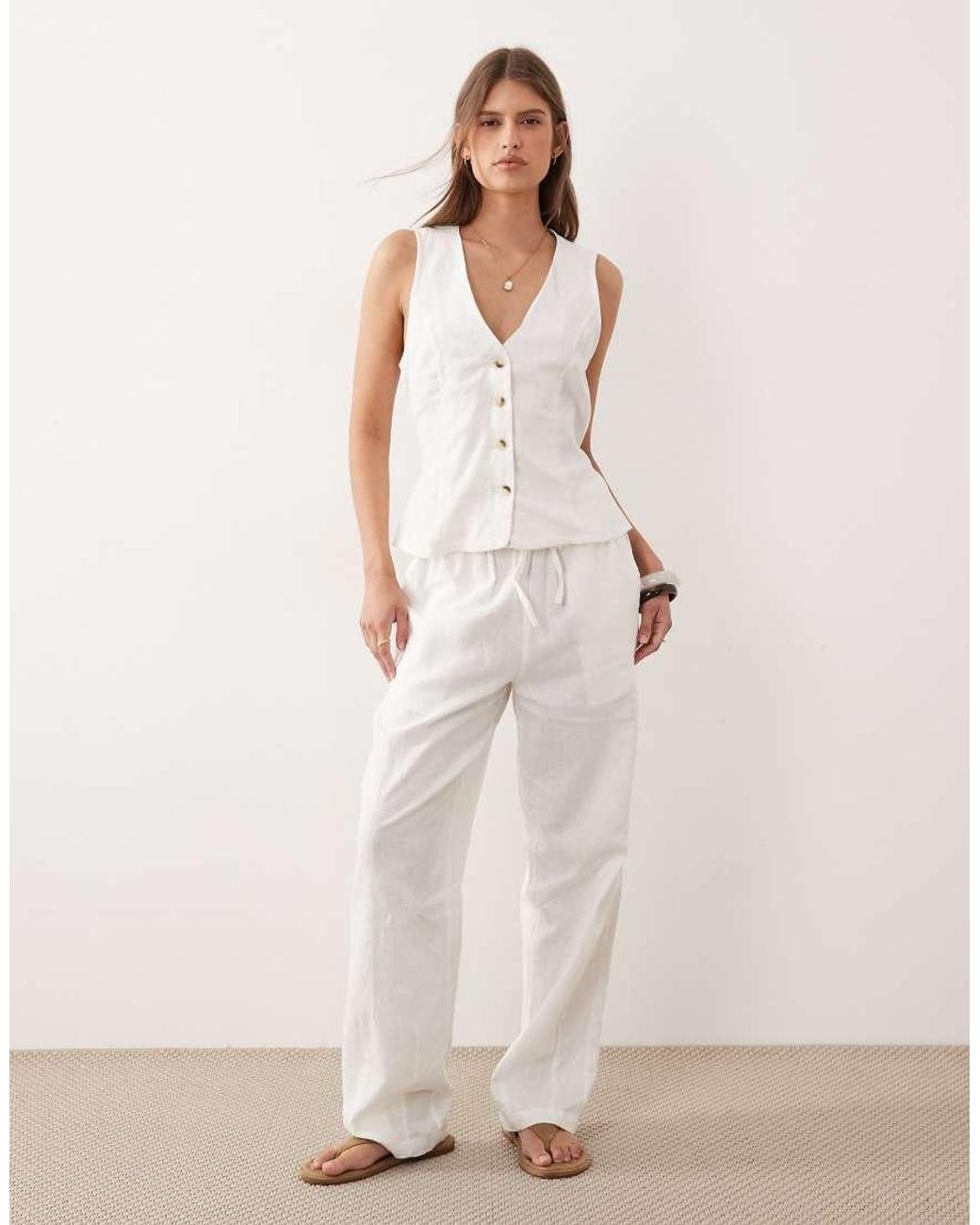 River Island White Linen Blend Waistcoat