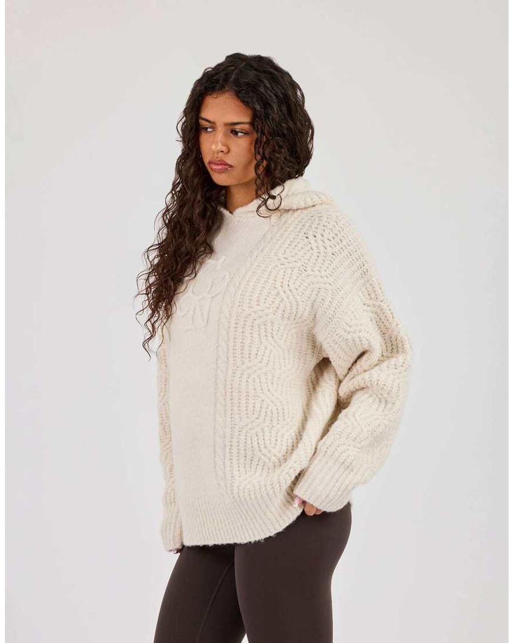 CERNUCCI Natural Cn Cable Knit Oversized Hoodie