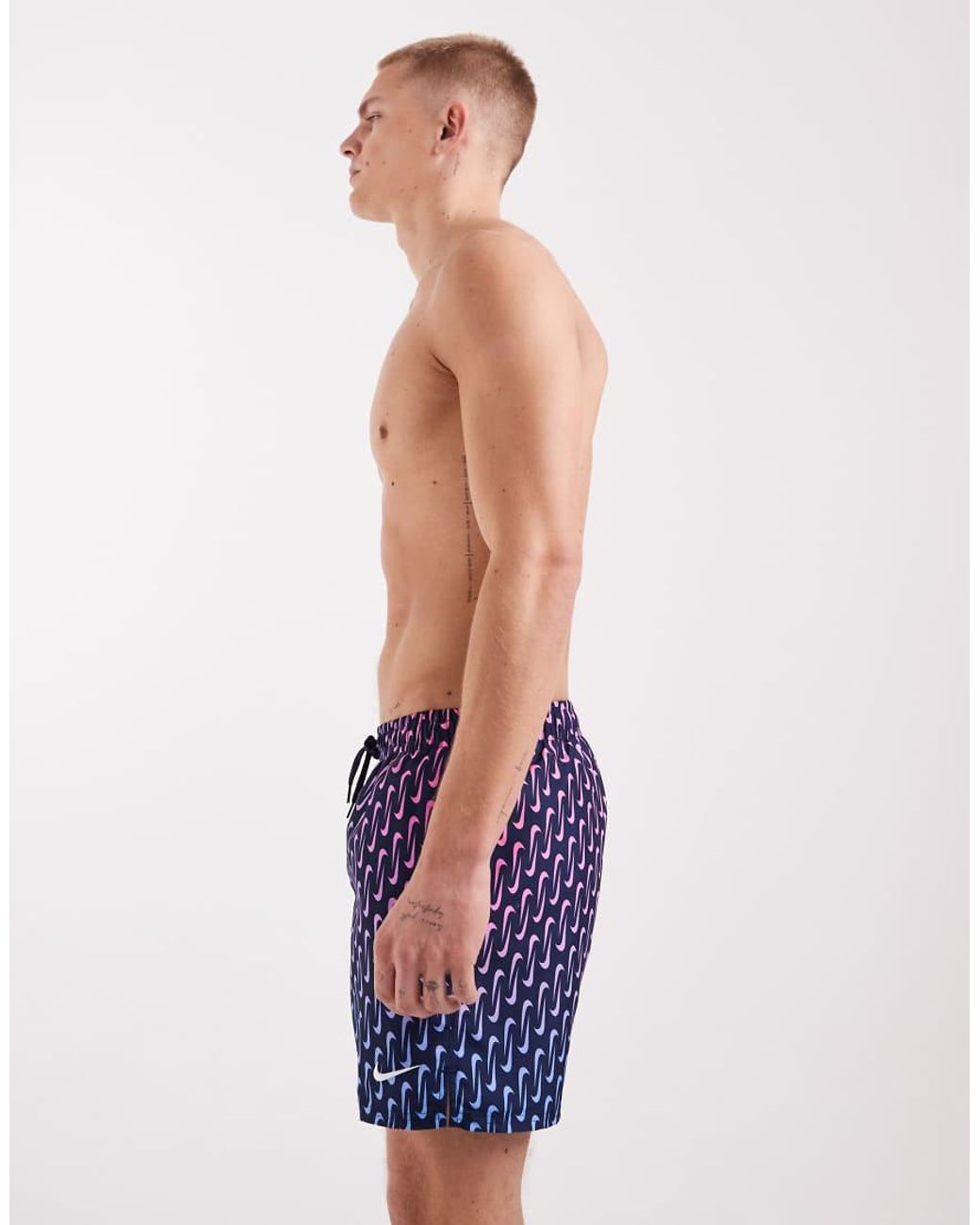 Nike Blue Nike 5 Inch Volley Swoosh Print Swim Shorts for men
