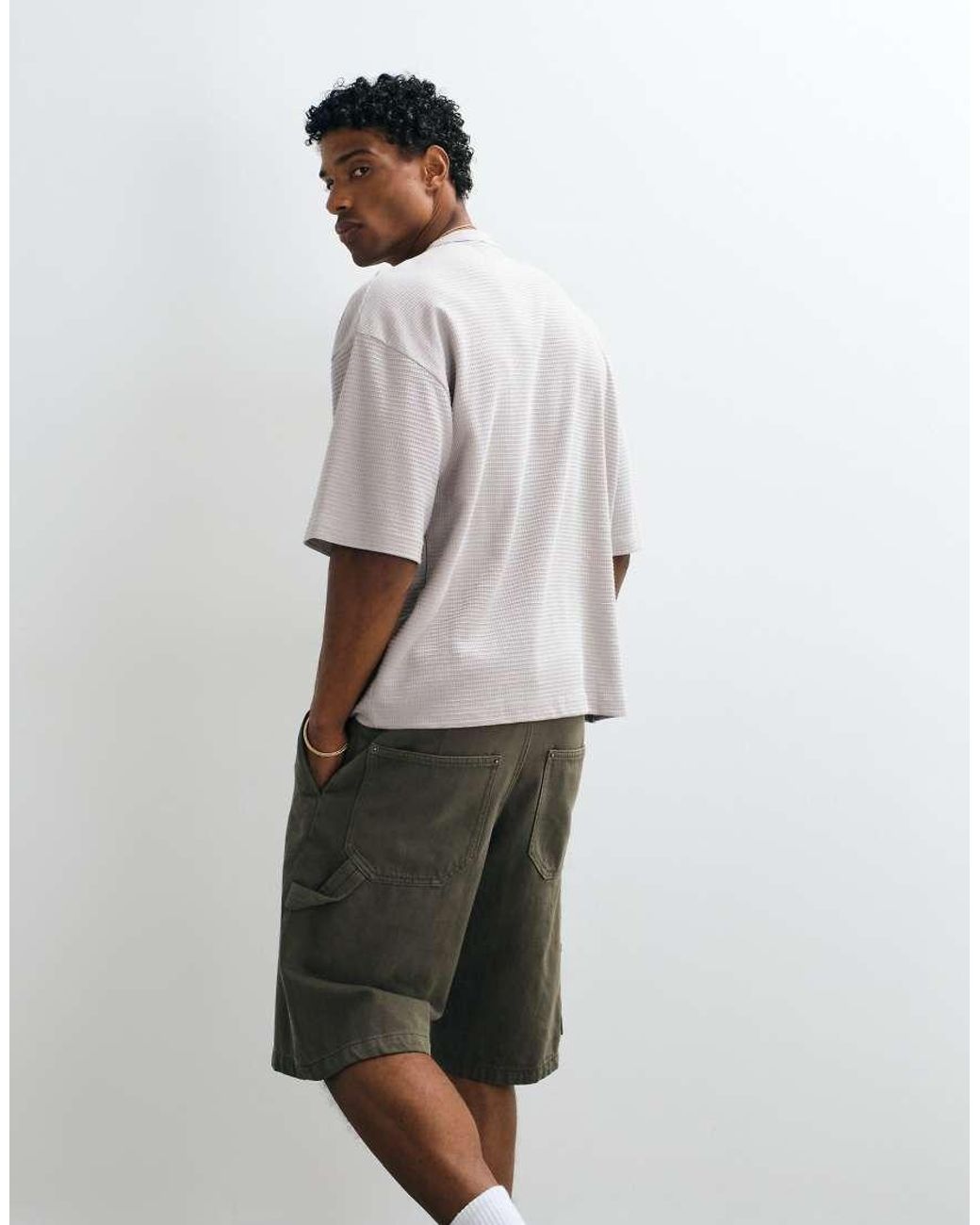 ASOS Gray Boxy Oversized Henley T-Shirt With La Embroidery for men