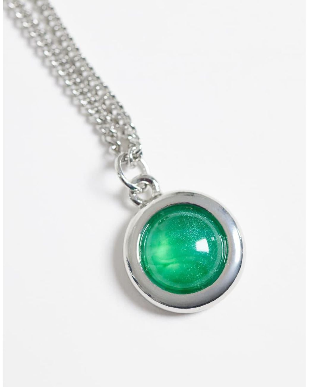 Reclaimed Vintage White Unisex 2 Row Necklace With Green Stone Pendant